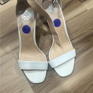 Vince Camuto White Open-Toe Ankle-Strap Heels